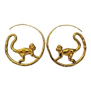 Tory Burch Monkey Hoop Earrings Gold Tone NWT